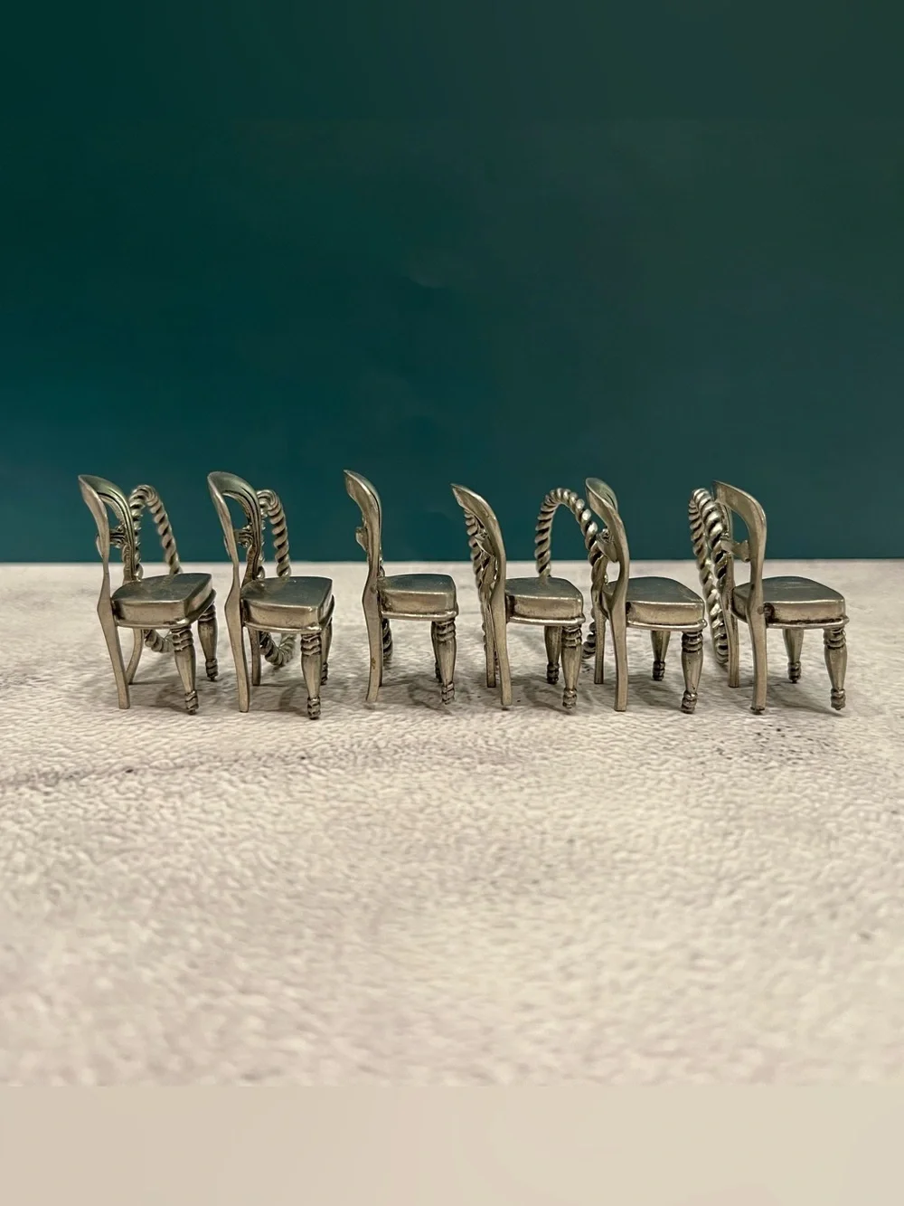 Vintage Colonial Williamsburg Pewter Chair Napkin Ring Set 6 Lenox Kirk Stieff